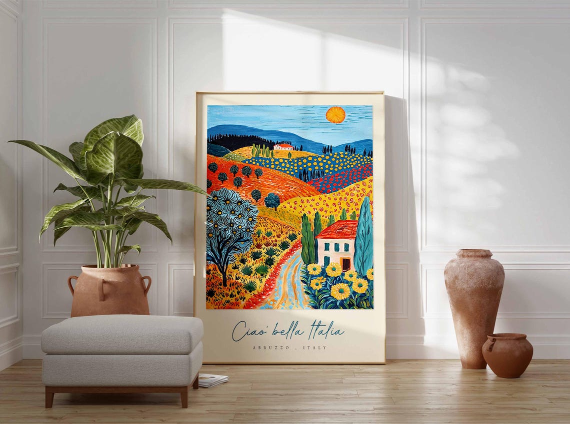 Abruzzo Folk Art Rolling Hills Sunflowers Farmhouse Art Poster - Image 3