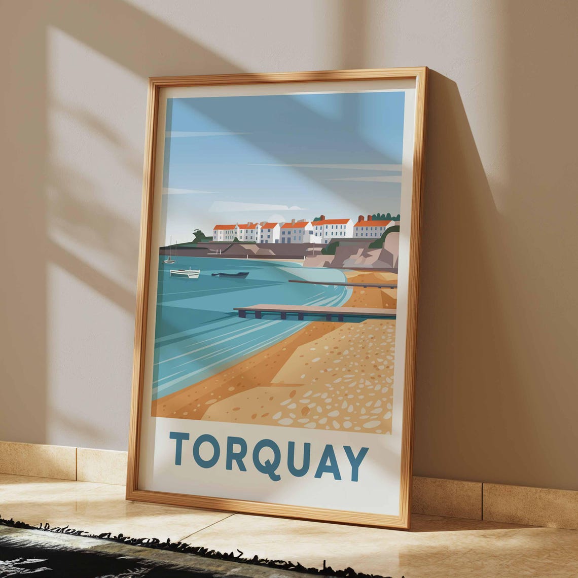 Torquay Sandy Beach Pier and Orange Roof Town Seaside Poster - Image 2