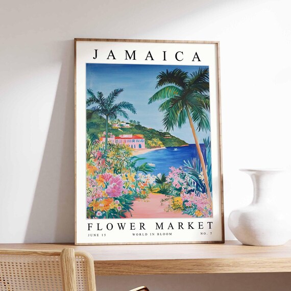 Jamaica Flower Market Poster Print Jamaican Floral Wall Art Decor Botanical Caribbean Travel