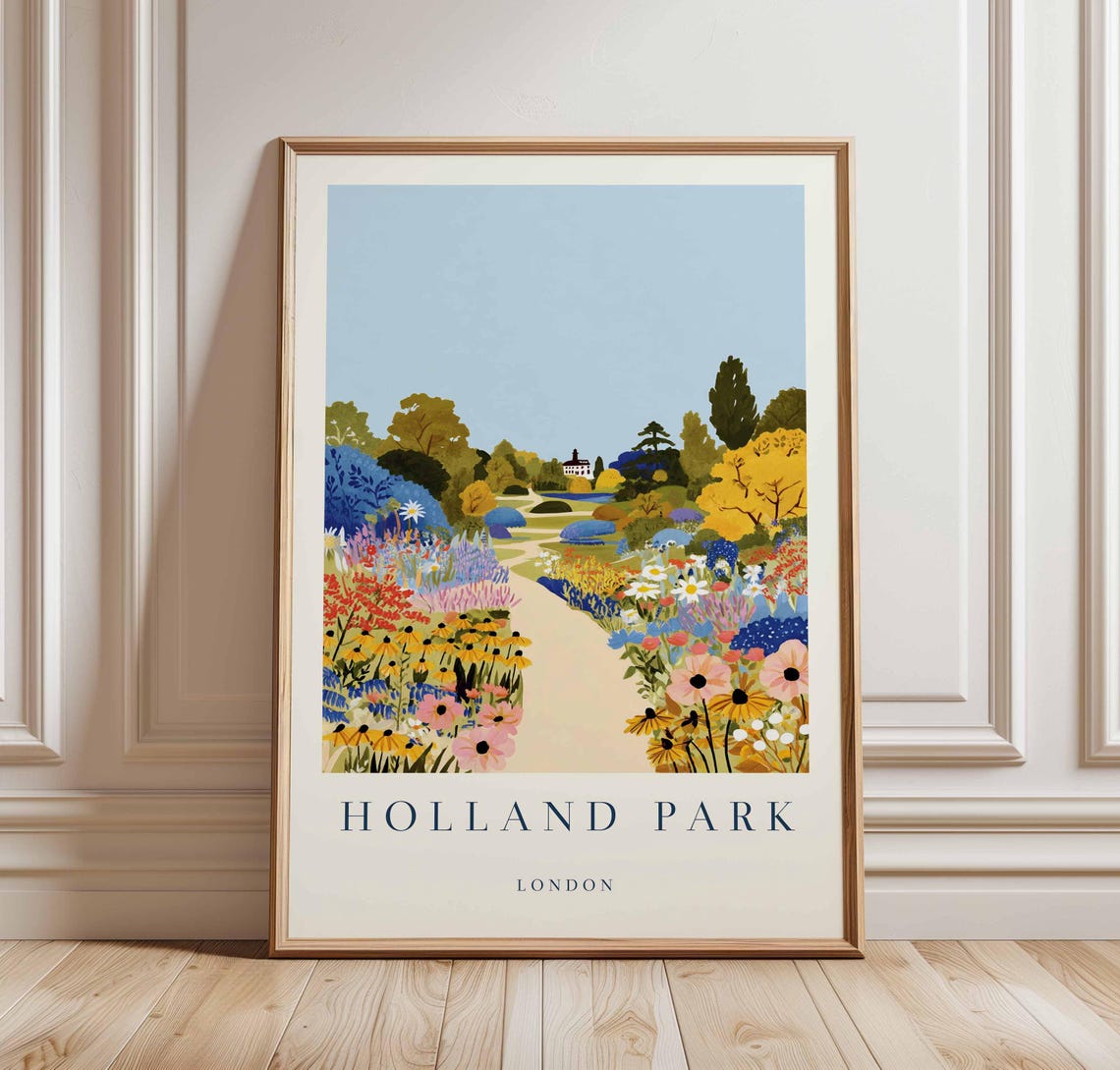 Holland Park London Colorful Flower Garden Path Travel Poster