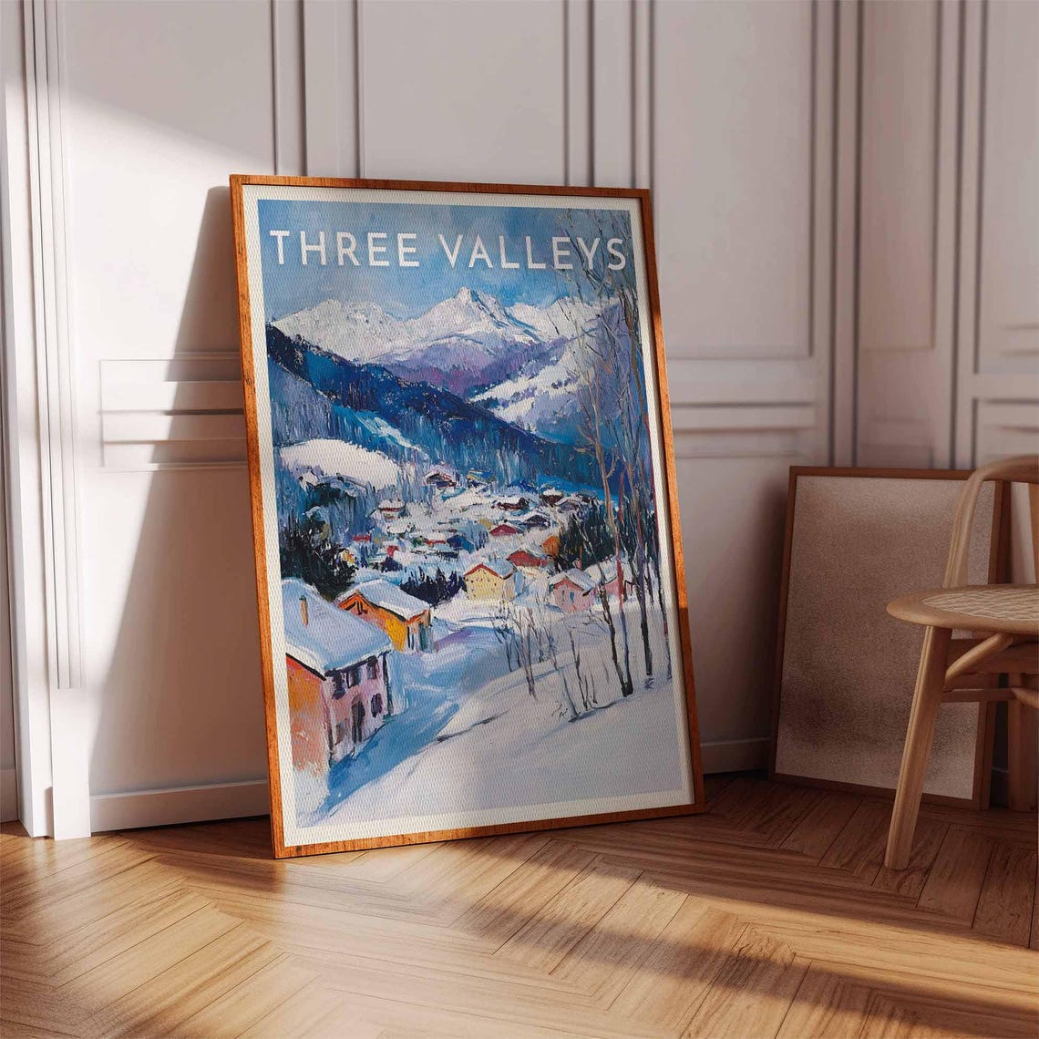 Three Valleys Blue Peaks Towering Above Alpine Ski Village Poster - Image 3