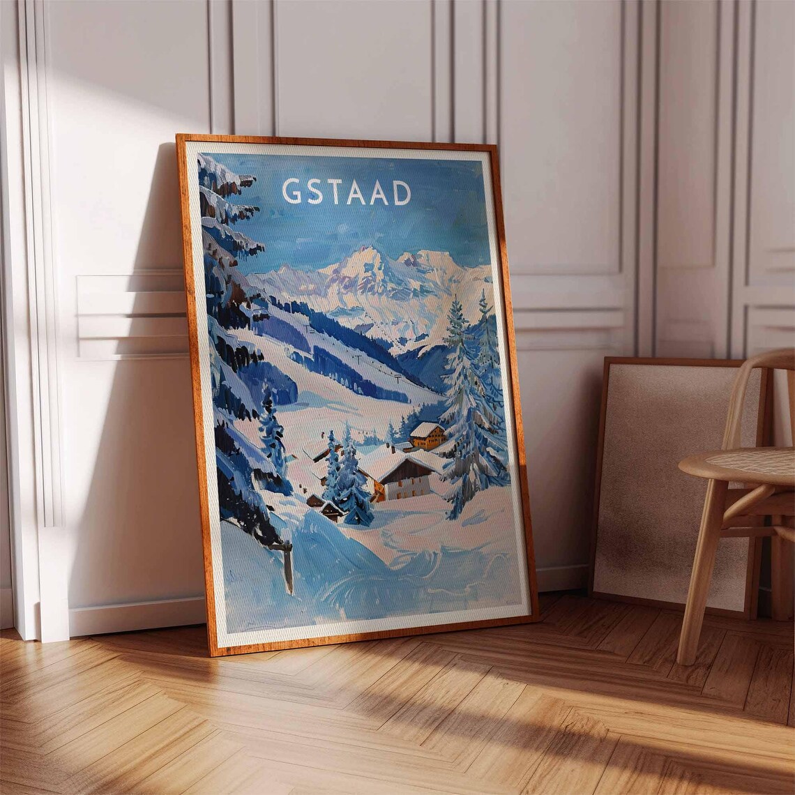 Gstaad Swiss Alpine Ski Slopes Chairlift Lines Winter Poster - Image 2