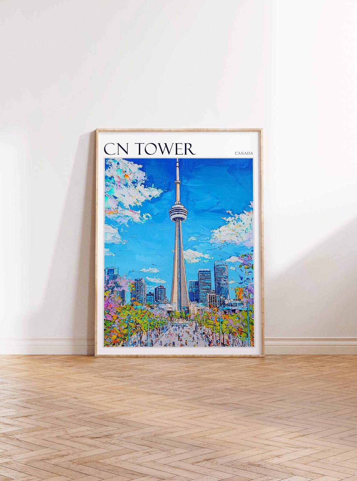 CN Tower Canada Toronto Busy Flower Avenue Street Scene Poster - Image 3