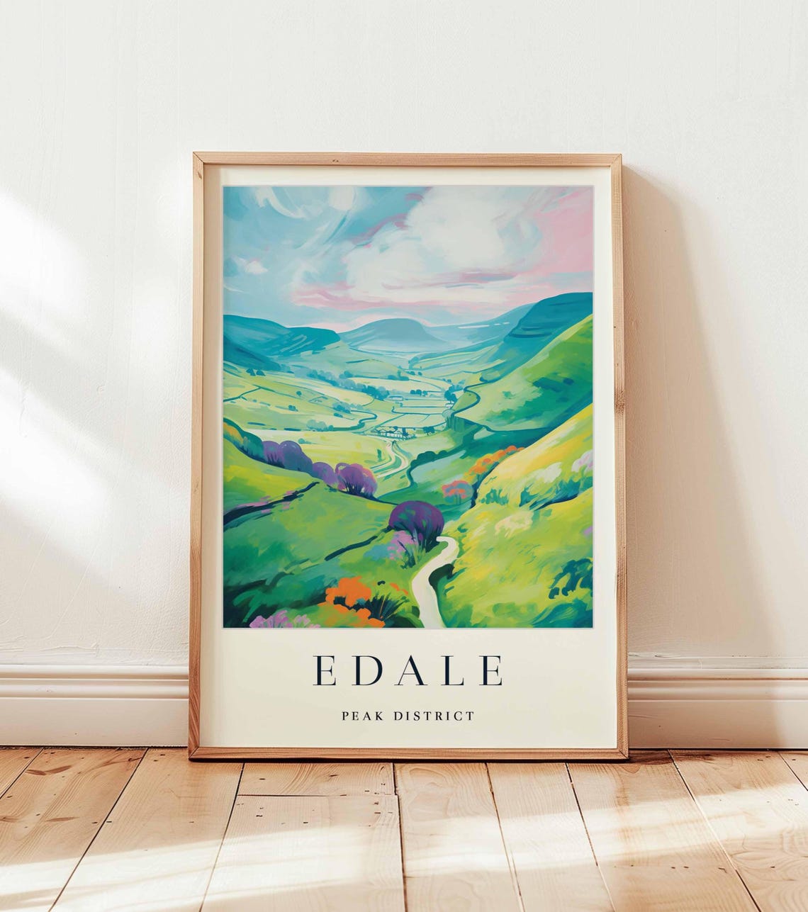 Edale Peak District Soft Watercolor Valley Landscape Art Poster