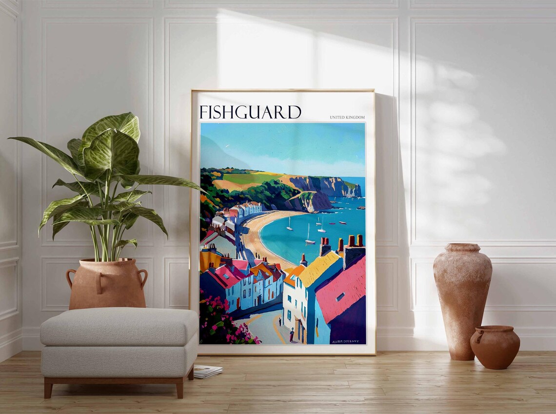 Fishguard Poster Wales Travel Poster Coastal Wall Art Welsh Decor Uk Travel Poster Welsh Landscape Uk Travel Prints Seaside Towns - Image 3