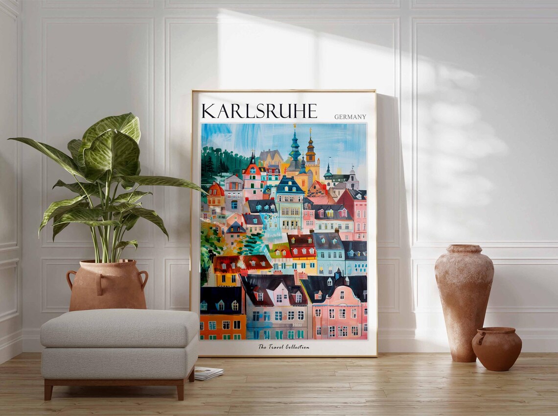 Karlsruhe Germany Colorful Old Town Rooftops City View Poster - Image 3