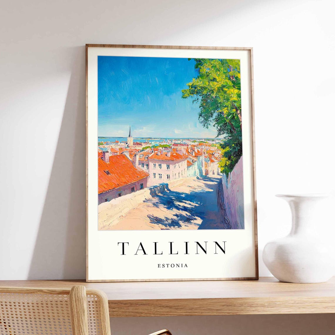 Tallinn Estonia Hilltop Red Rooftops Harbor View Scene Poster
