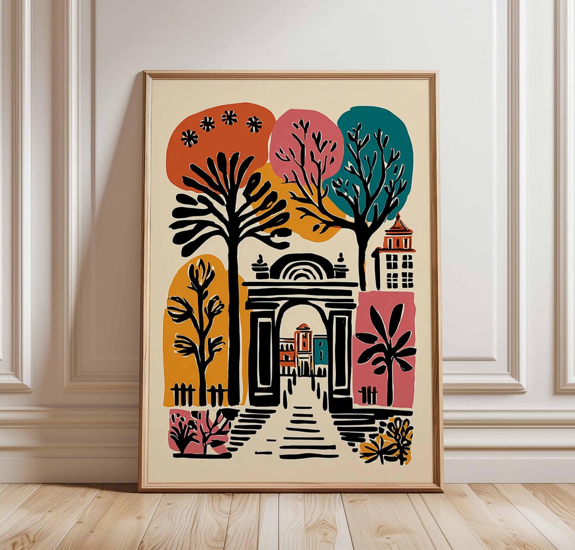 Abstract Garden Archway Mid Century Modern Botanical Art Poster