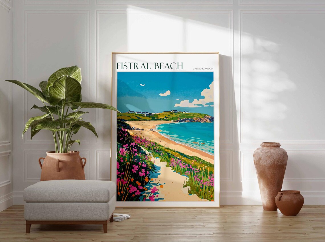Fistral Beach United Kingdom Flower Path Headland Coastal Poster - Image 3