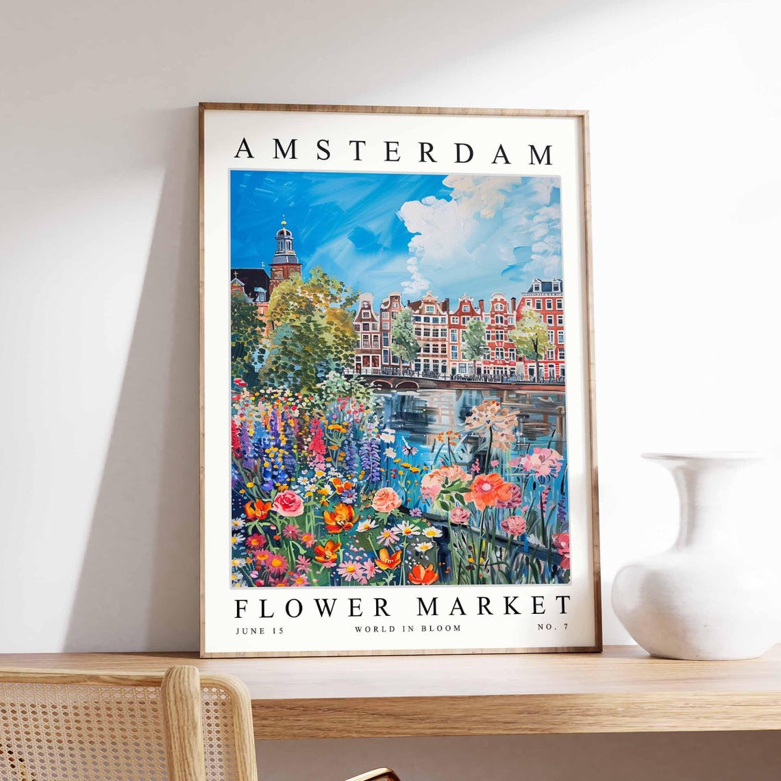 Amsterdam Flower Market Daisy Marigold Canal Clock Tower Meadow Poster
