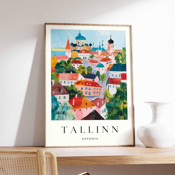 Tallinn Estonia Colorful Old Town Skyline Illustrated Travel Poster