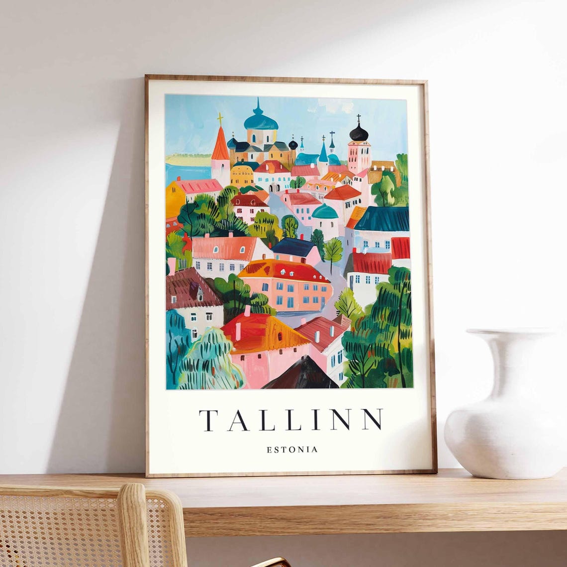 Tallinn Estonia Colorful Old Town Skyline Illustrated Travel Poster