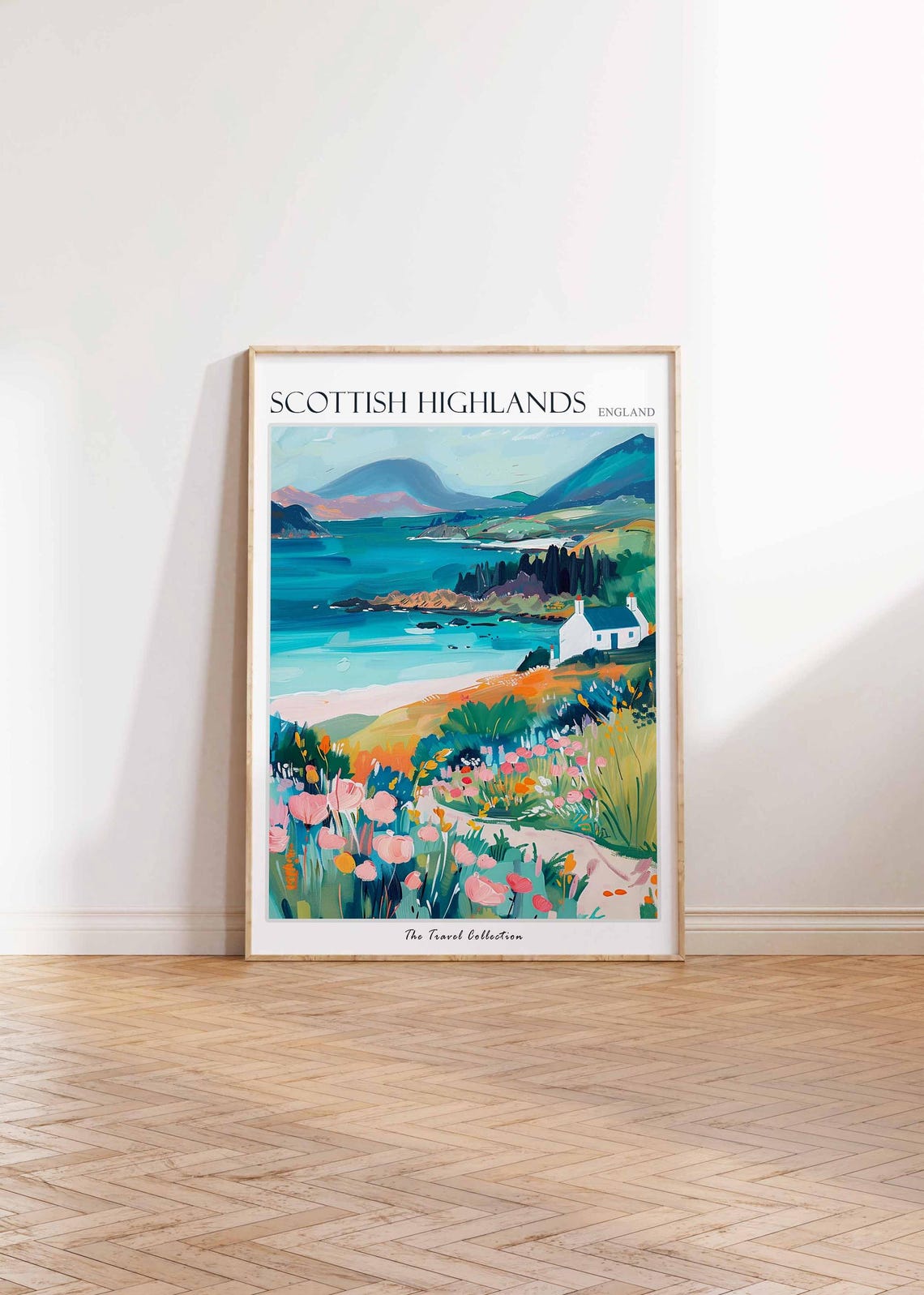Scottish Highlands White Cottage Turquoise Bay Travel Poster - Image 2