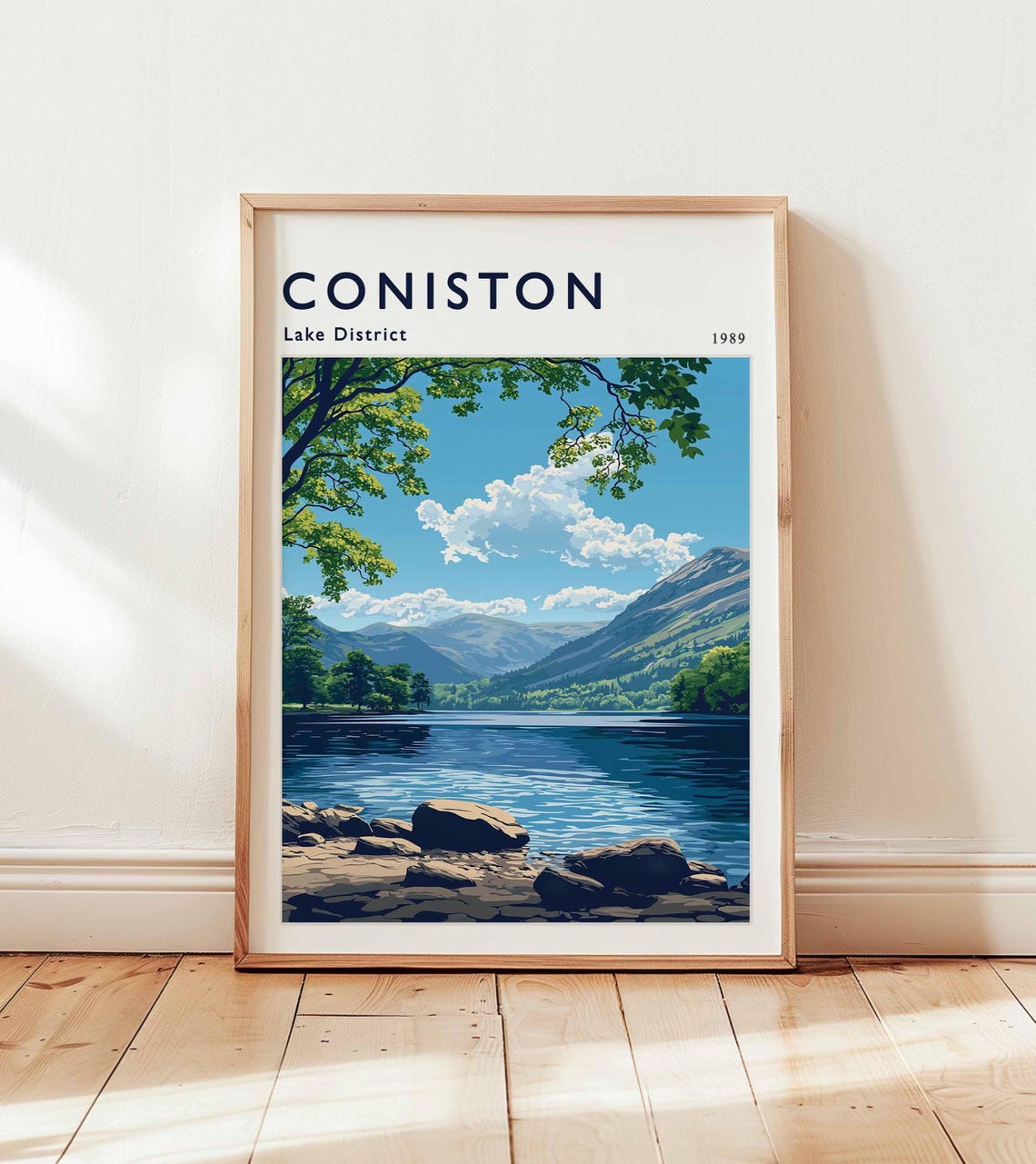 Coniston Lake District 1989 Retro Lakeside Mountain View Poster