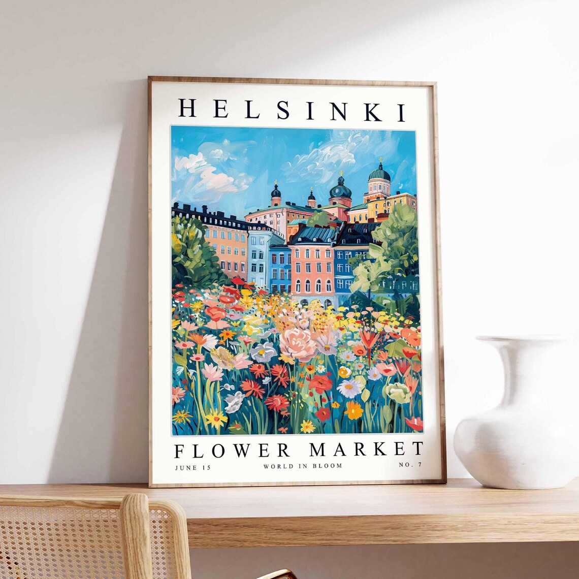 Helsinki Flower Market Domed Cathedral Colorful Garden City Poster