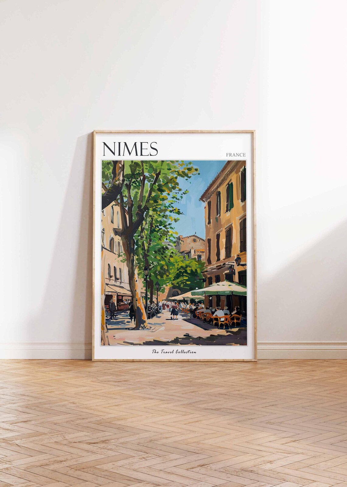 Nimes France Travel Poster Sunny Cafe Terrace And Shaded Street - Image 2