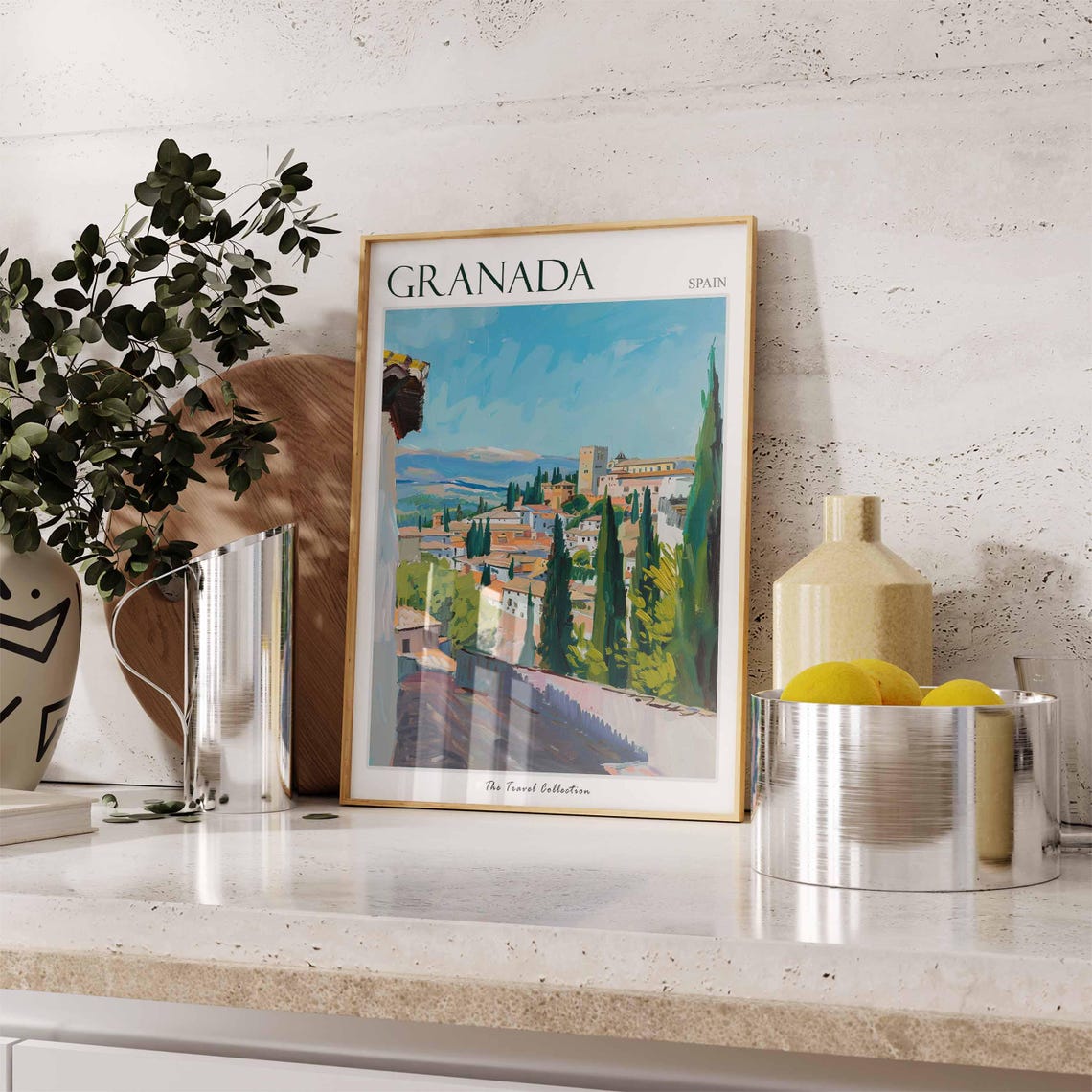 Granada Spain Old Town Rooftops Cypress Trees Sierra Travel Poster - Image 3