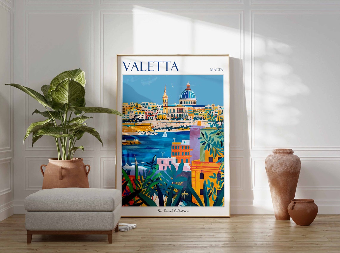 Valetta Malta Harbor Skyline Grand Domed Basilica Art Poster - Image 3
