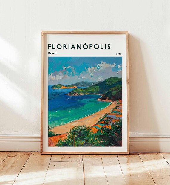 Florianopolis Brazil Sandy Bay Palm Beach Tropical Travel Poster