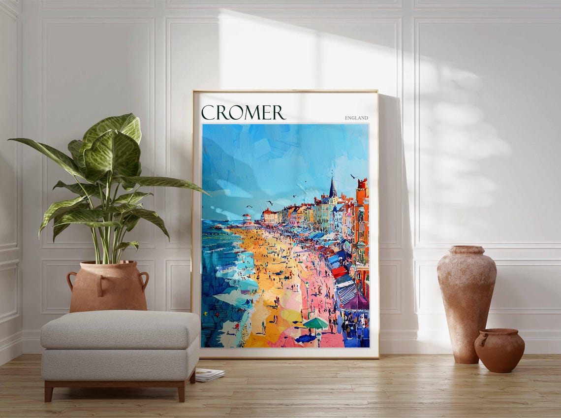 Cromer England Crowded Summer Beach Promenade Travel Poster Art - Image 3
