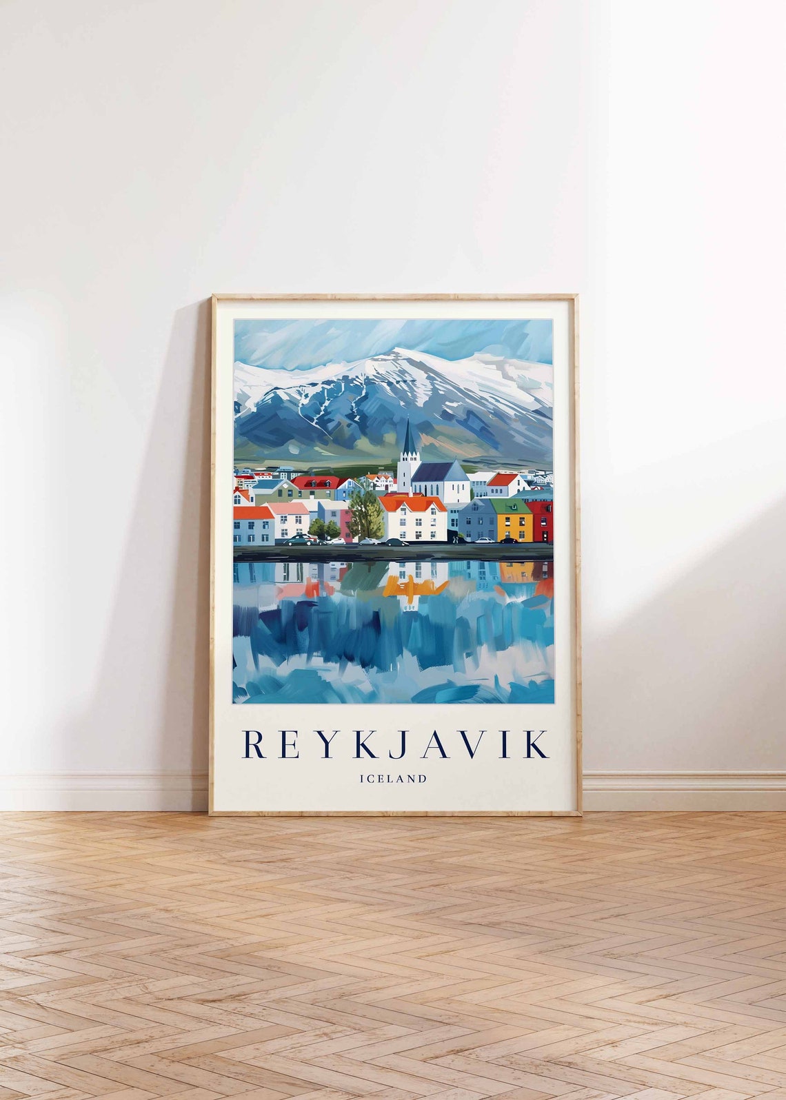 Reykjavik Iceland Waterfront Town With Mountains Travel Poster - Image 2
