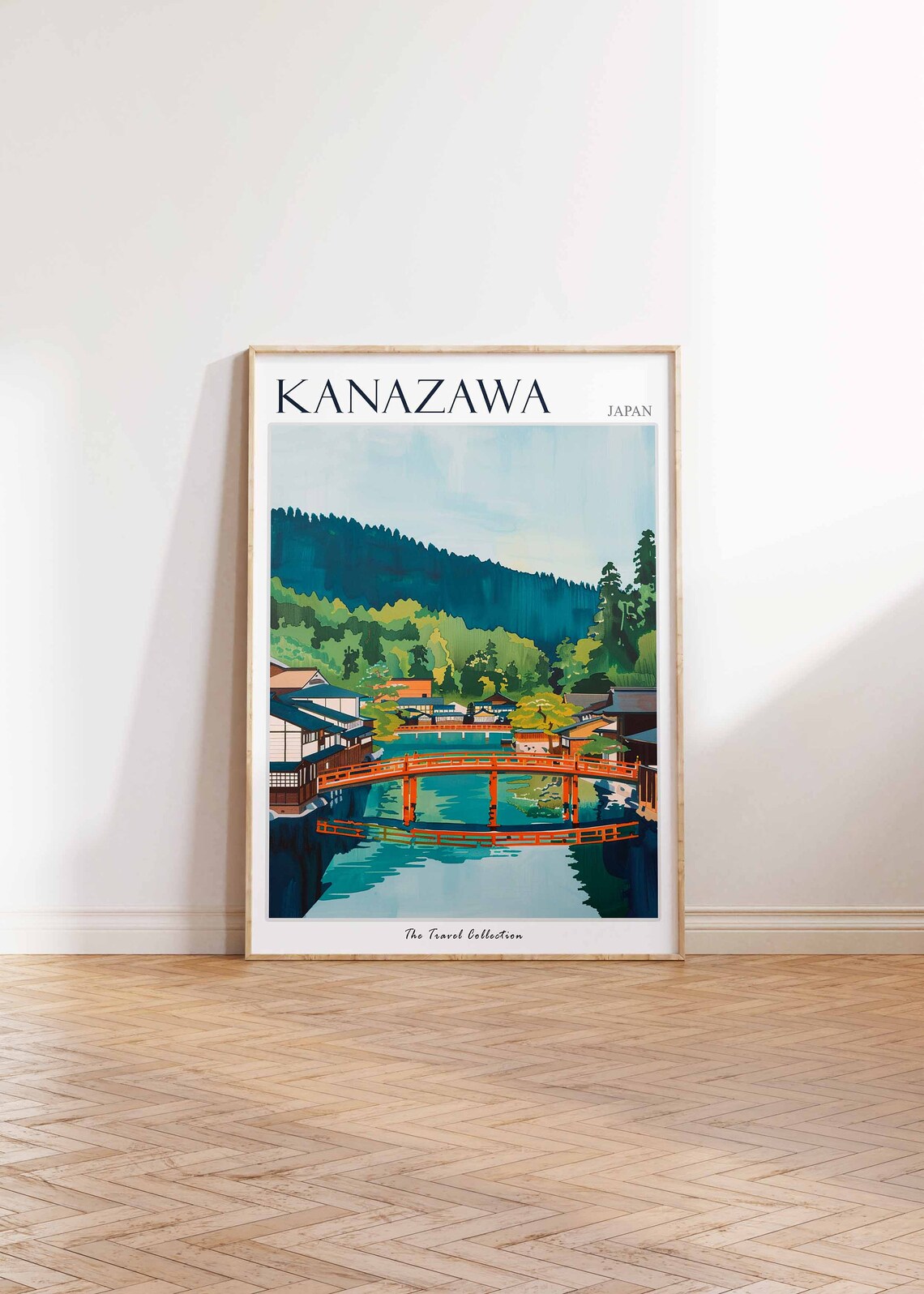 Kanazawa Japan Traditional Red Bridge River Vintage Travel Poster - Image 3