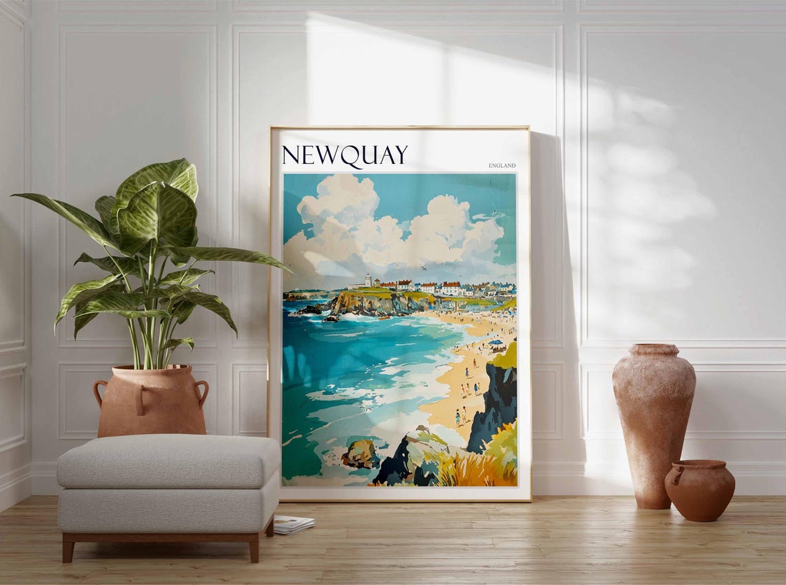 Newquay England Wide Beach Rocky Cliffs Headland Town Poster - Image 3