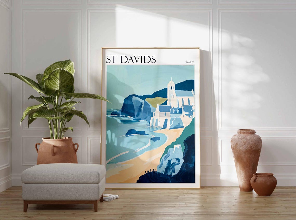 St Davids Poster Wales Poster Uk Travel Poster Coastal Wall Art Uk Home Decor St Davids Travel Print Wales Travel Print Wales Artwork - Image 2