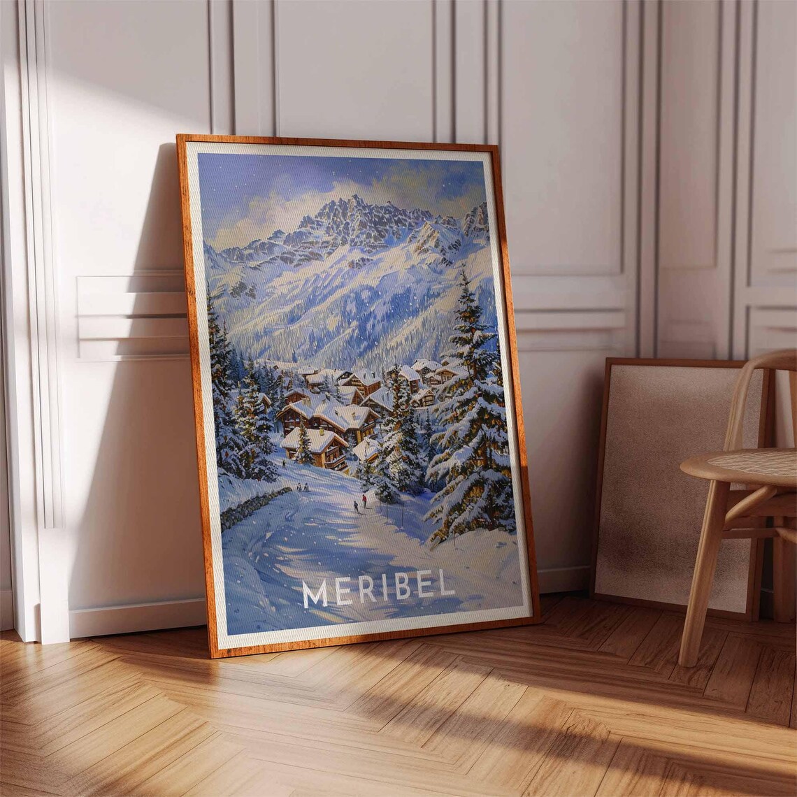 Meribel Moonlit Chalet Village Snowy Pines Night Scene Poster - Image 3