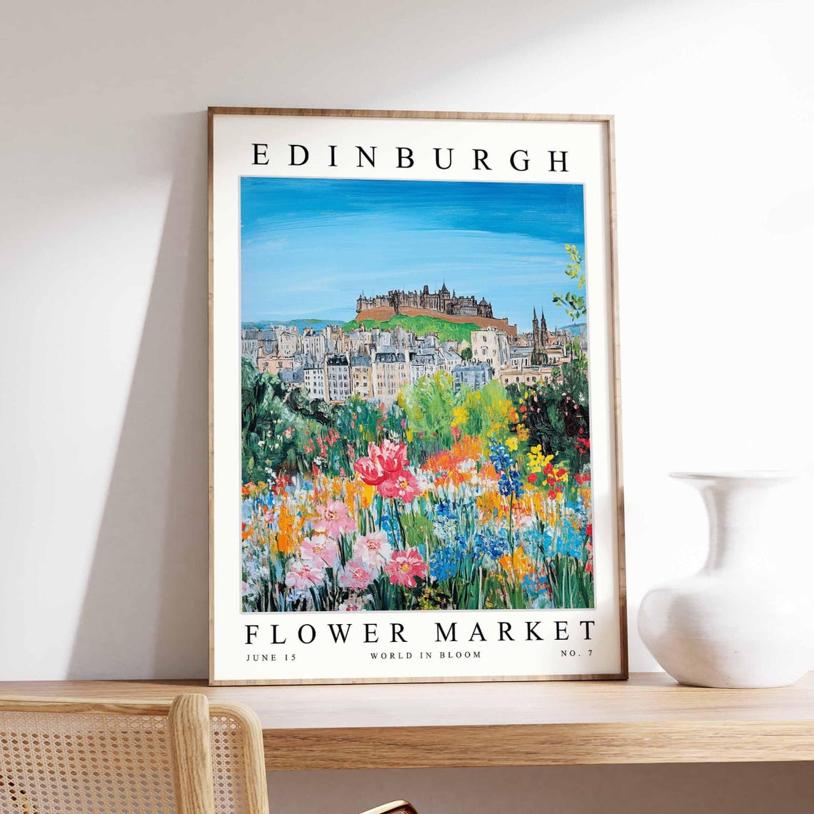 Edinburgh Flower Market Castle Panorama Colorful Bloom Poster