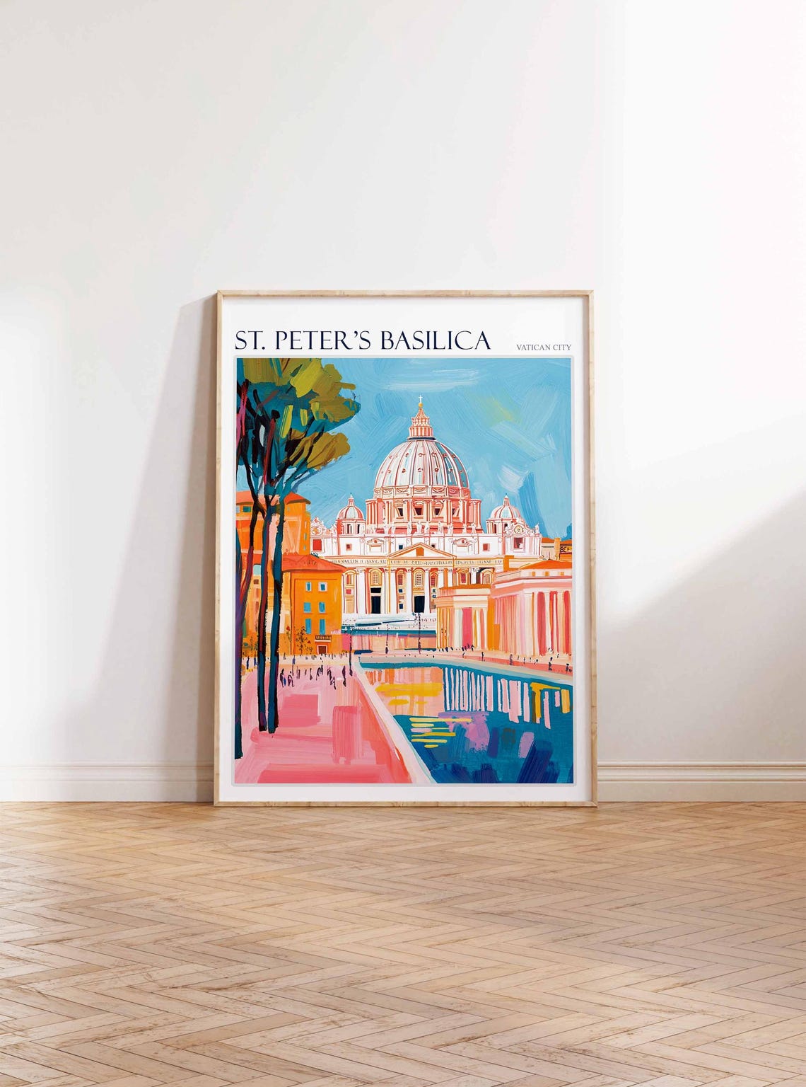 St. Peter's Basilica Facade Colonnade Pastel Rome Travel Poster - Image 2
