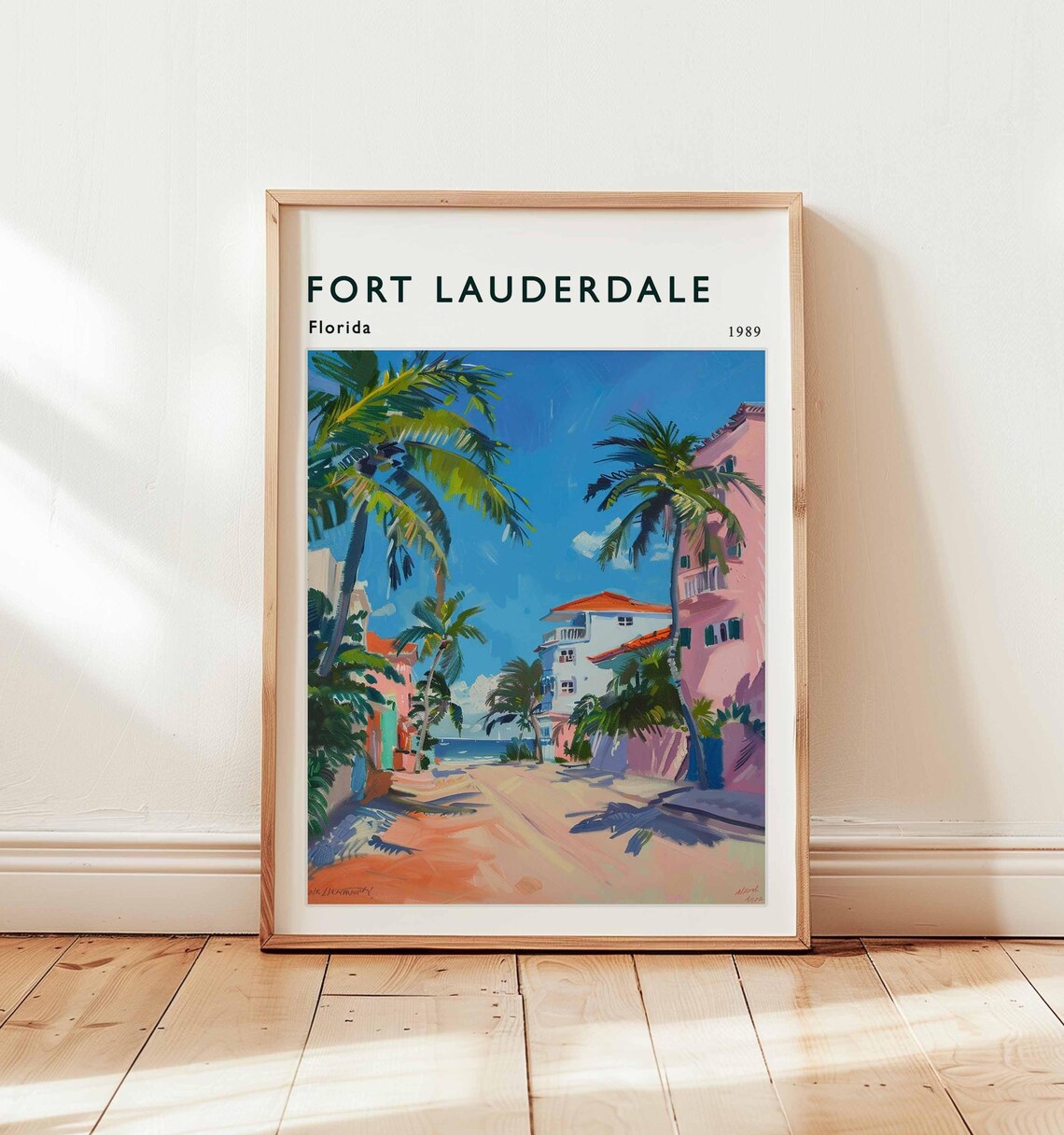 Fort Lauderdale Florida Pastel Street To Beach Palm Travel Poster