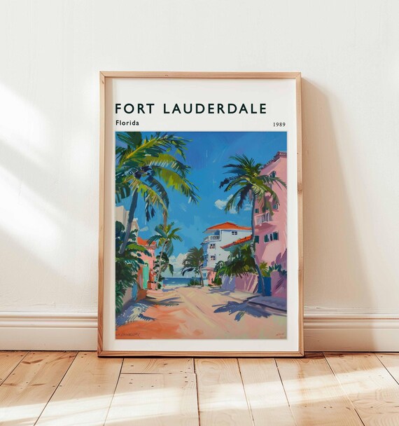 Fort Lauderdale Florida Pastel Street To Beach Palm Travel Poster