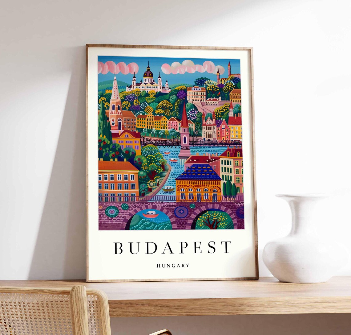Budapest Colorful City Skyline, Danube River Poster