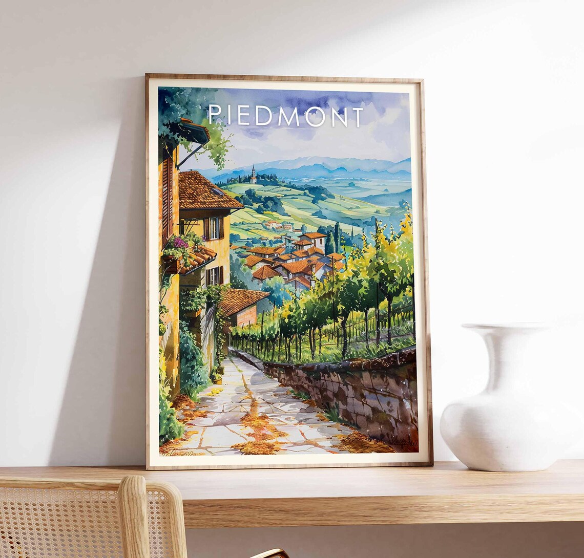 Piedmont Italy Vineyard Stone Lane Harvest Season Countryside Poster