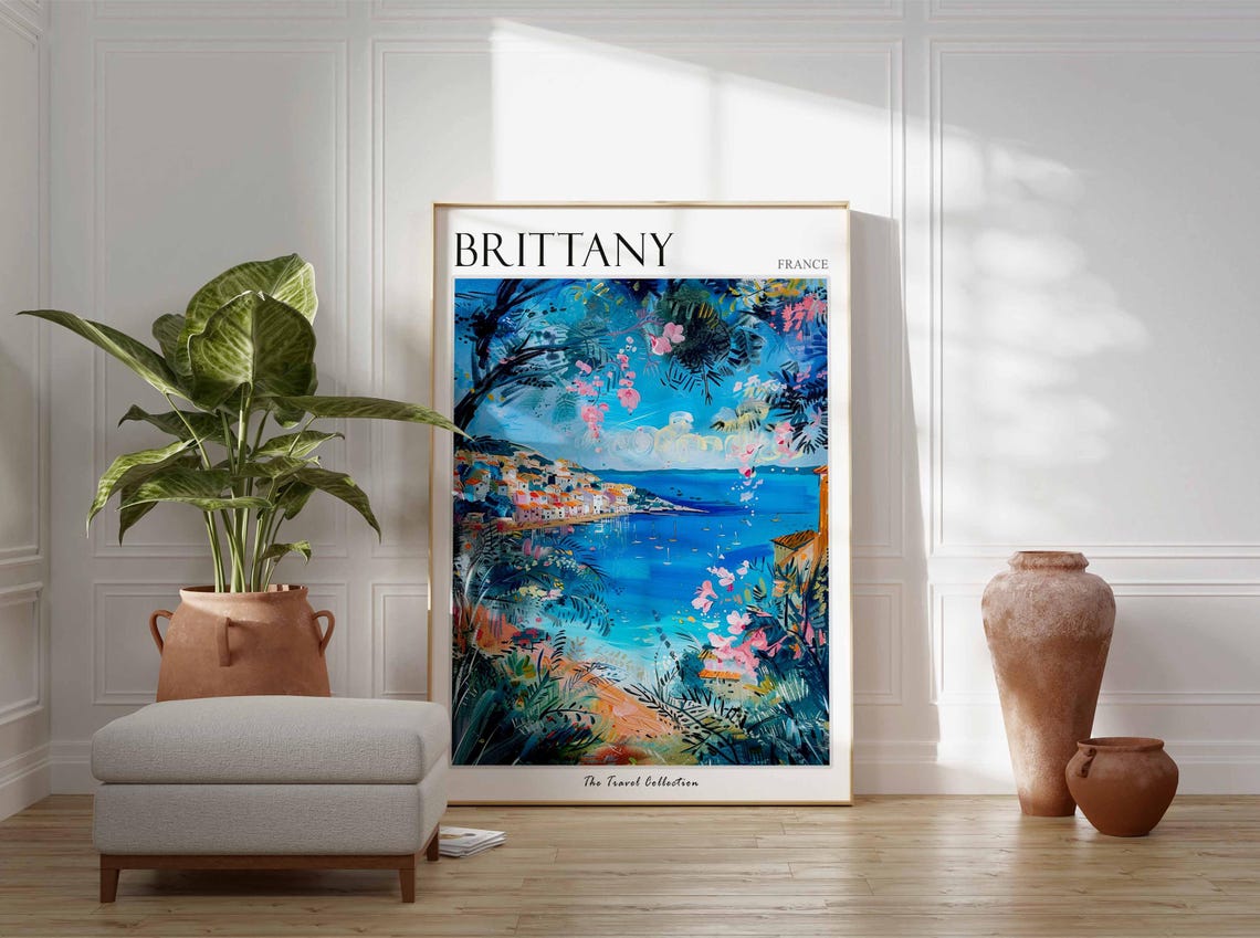 Brittany Poster France Travel Print French Decor Europe Travel Poster European Wall Art Brittany Gift Brittany Travel Poster - Image 3