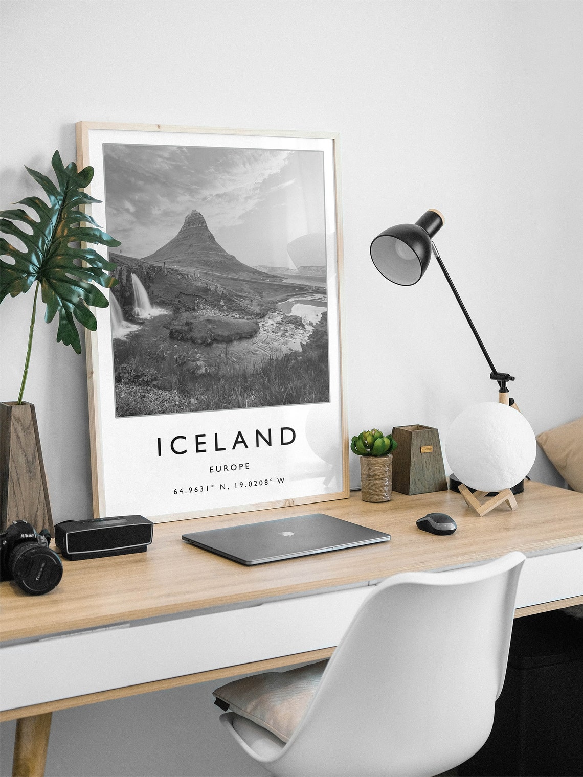 Iceland Kirkjufell Waterfall Dramatic Black and White Photo Poster - Image 2