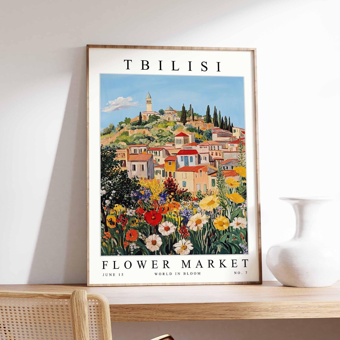 Tbilisi Flower Market Hilltop Church Daisy Poppy Meadow Poster