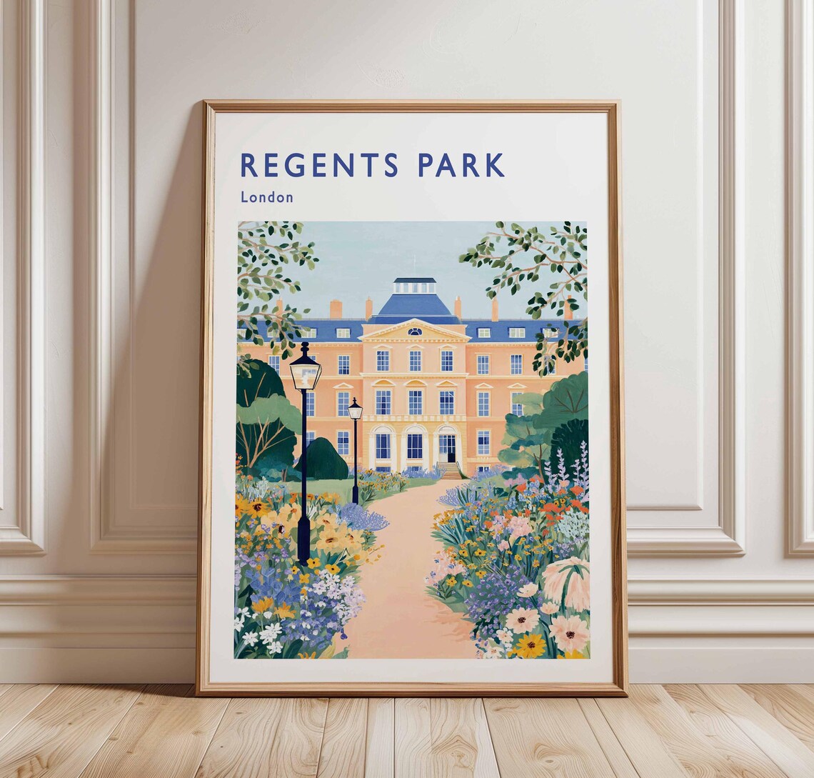 Regents Park London Manor House Flower Gardens Illustration Poster