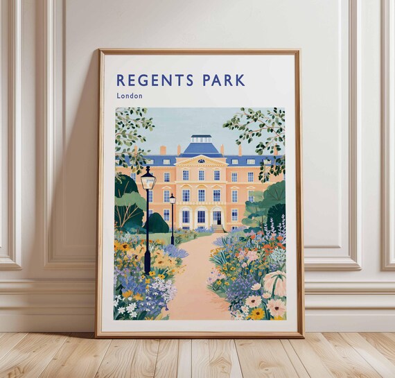 Regents Park London Manor House Flower Gardens Illustration Poster