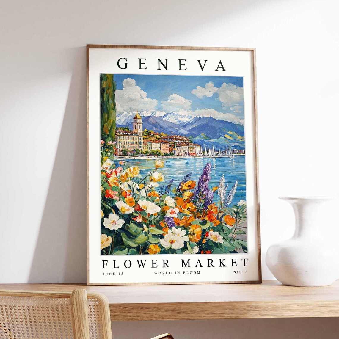 Geneva Flower Market Lake View Alps Blooms World in Bloom Poster