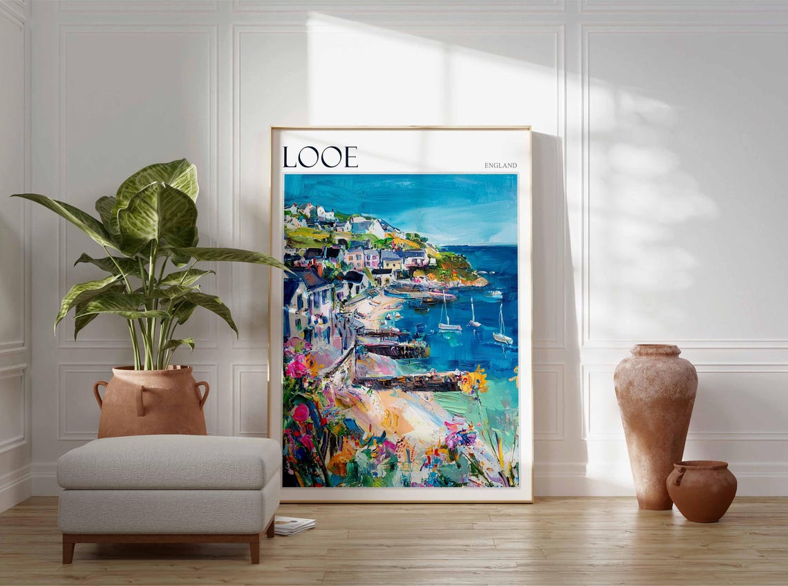 Looe England Impressionist Harbor Flowers Boats Seaside Bloom Poster - Image 3