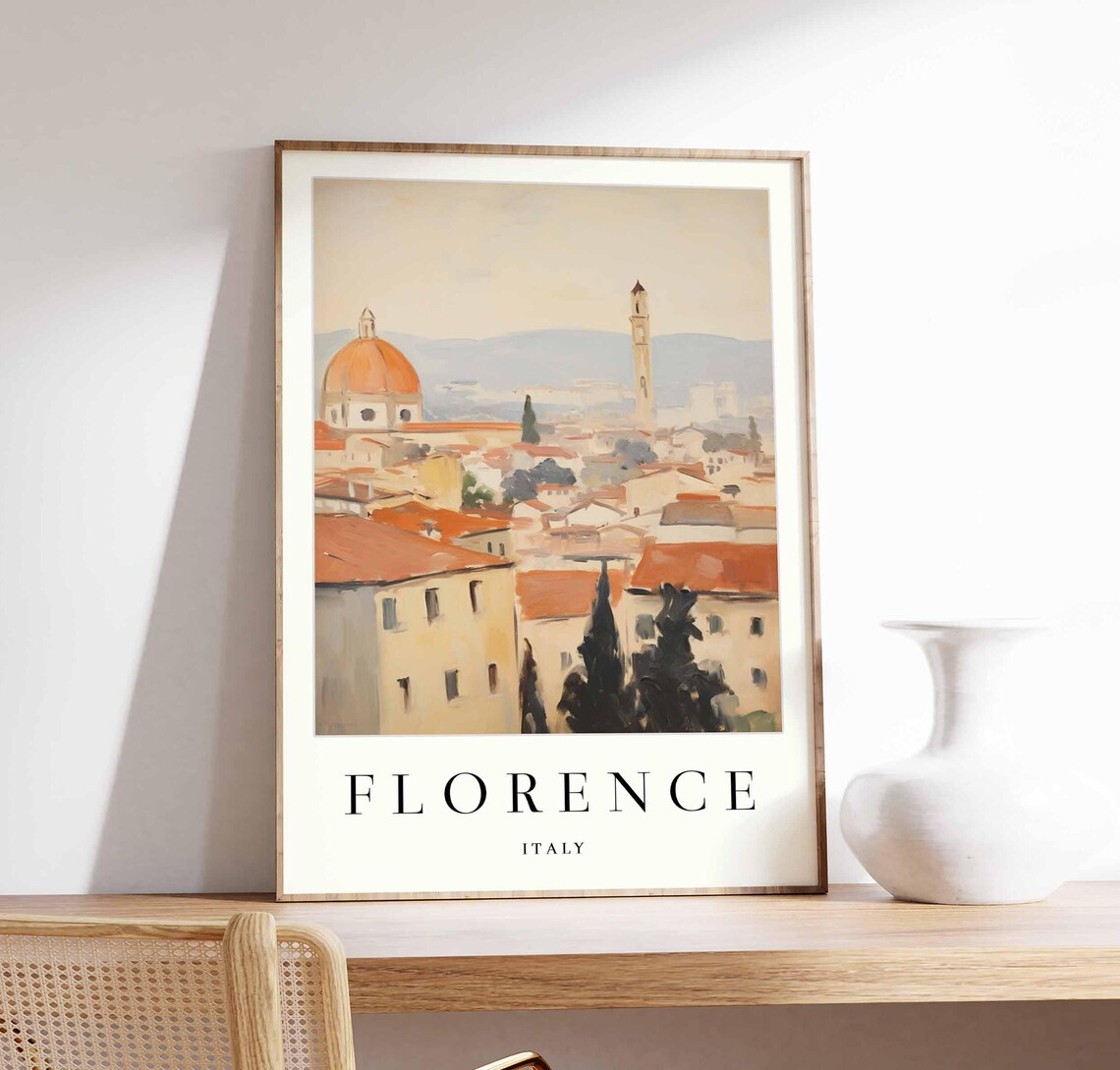 Florence Italy Hazy Minimalist Orange Dome View Travel Poster