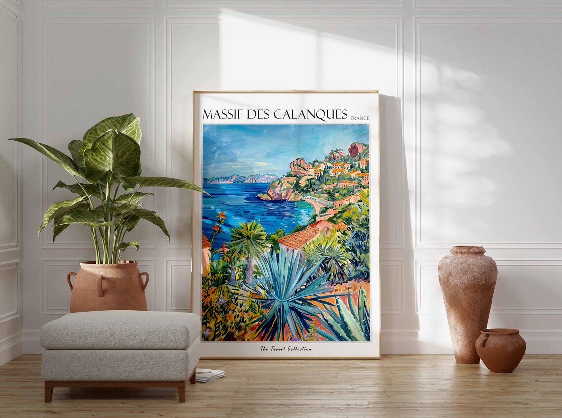 Massif Des Calanques Coastal Cliff Village Blue Sea View Poster - Image 3