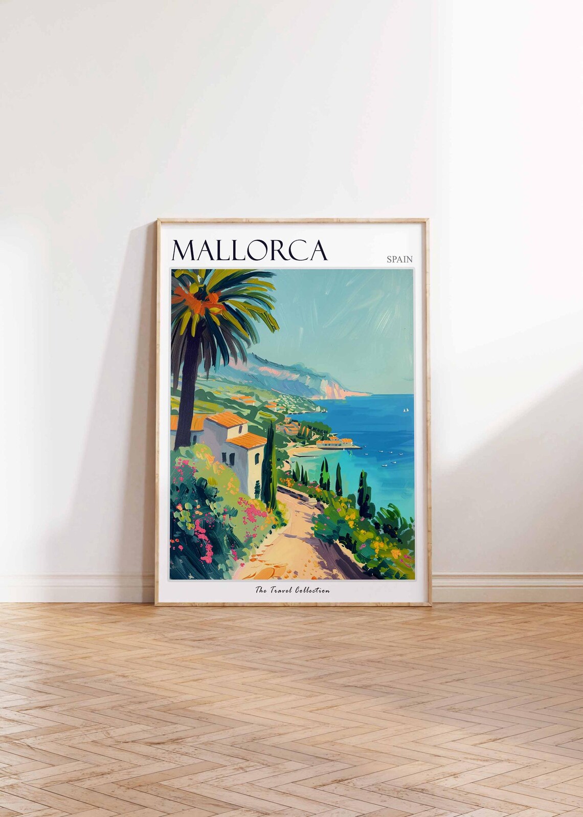 Mallorca Spain Coastal Path Villa Palms Turquoise Sea Travel Poster - Image 2