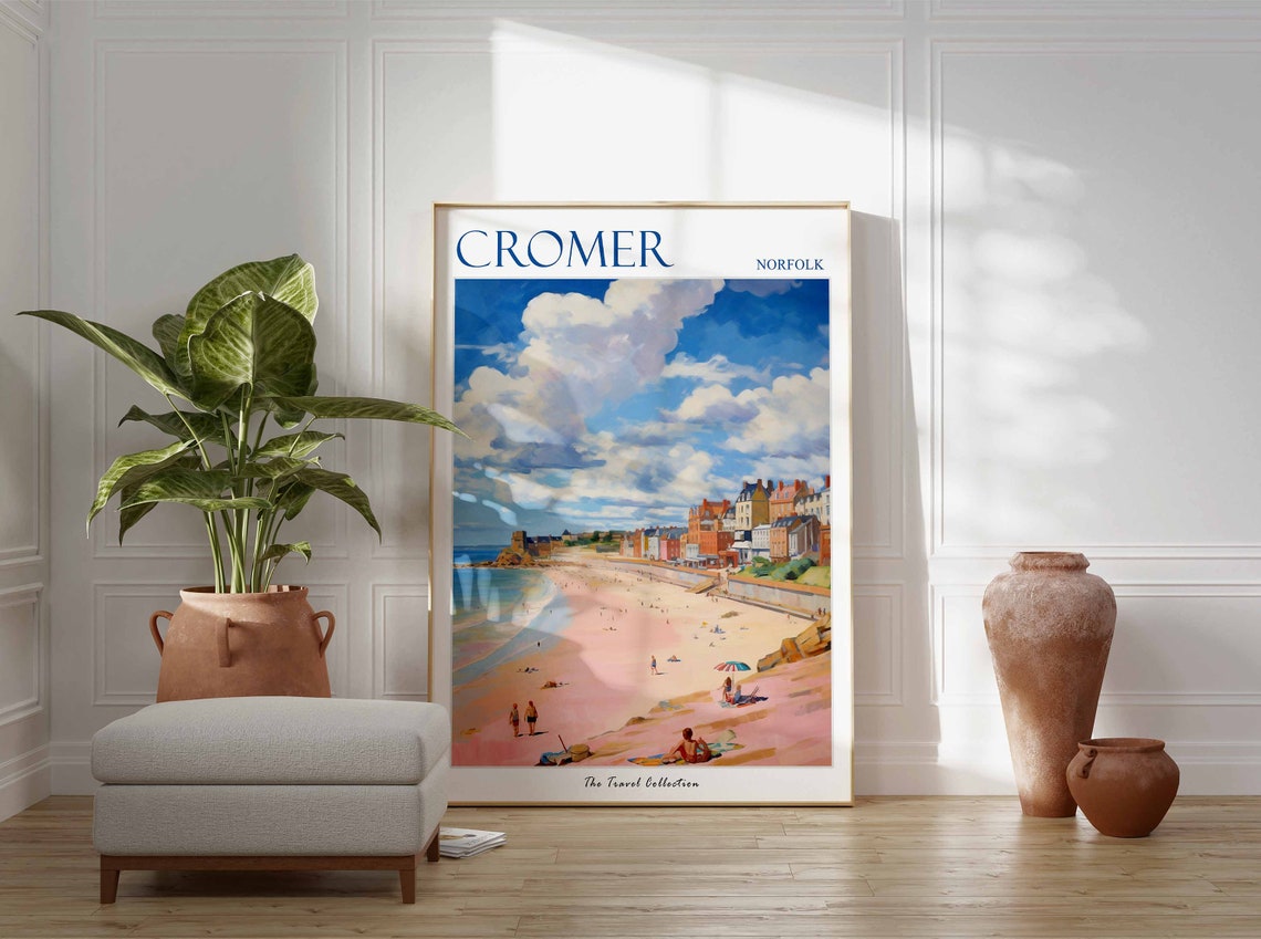 Cromer Norfolk Pink Sand Beach Colorful Seafront Travel Poster - Image 3