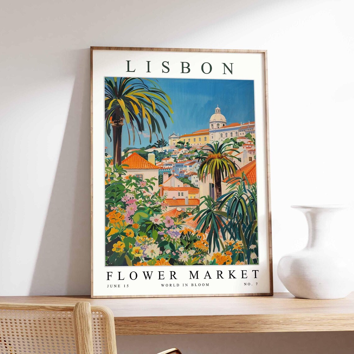 Lisbon Flower Market Portugal Palm Domed Church Bloom Poster