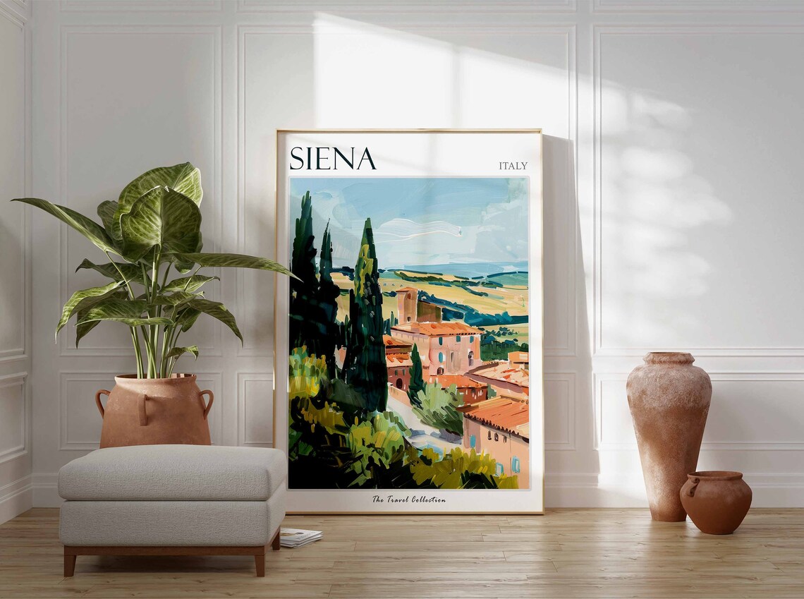 Siena Italy Cypress Trees Hillside Village Tuscan Travel Poster - Image 3