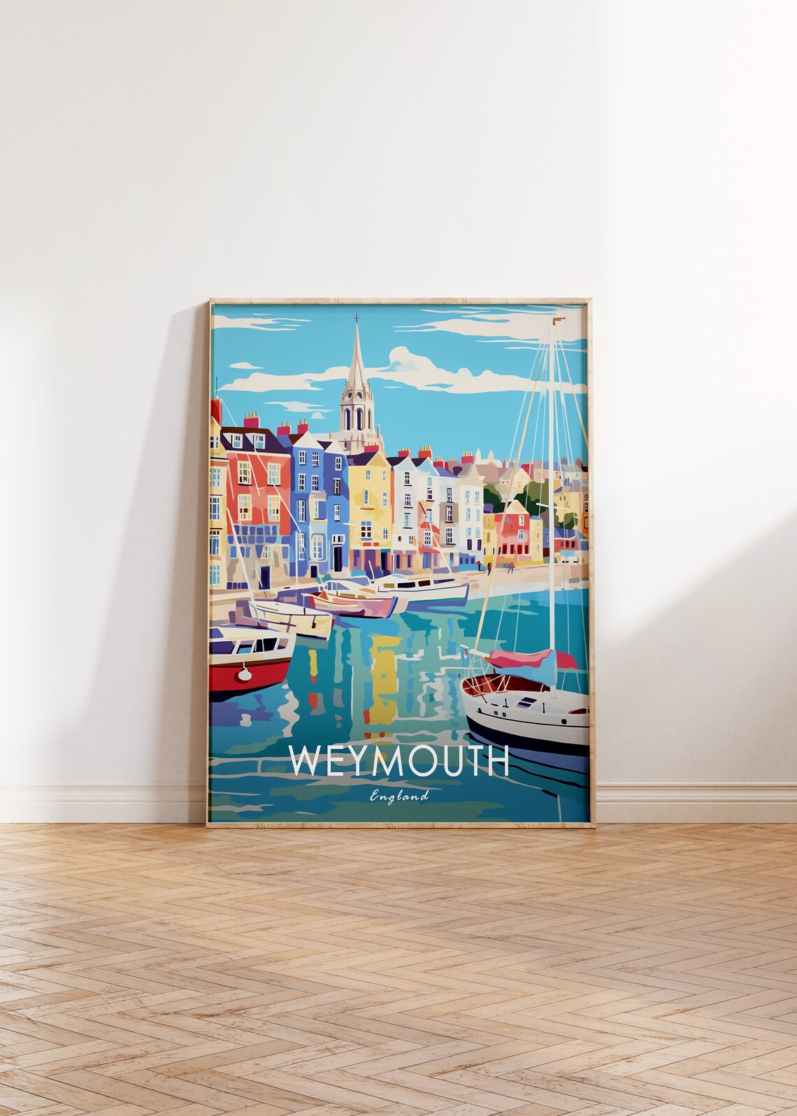Weymouth England Travel Poster Colorful Harbor Boats And Church Spire - Image 2