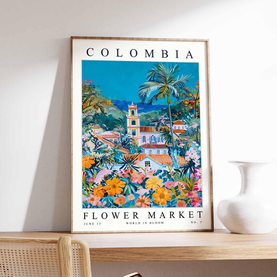 Colombia Flower Market Poster Print Colombian Floral Wall Art Decor Botanical South America Travel